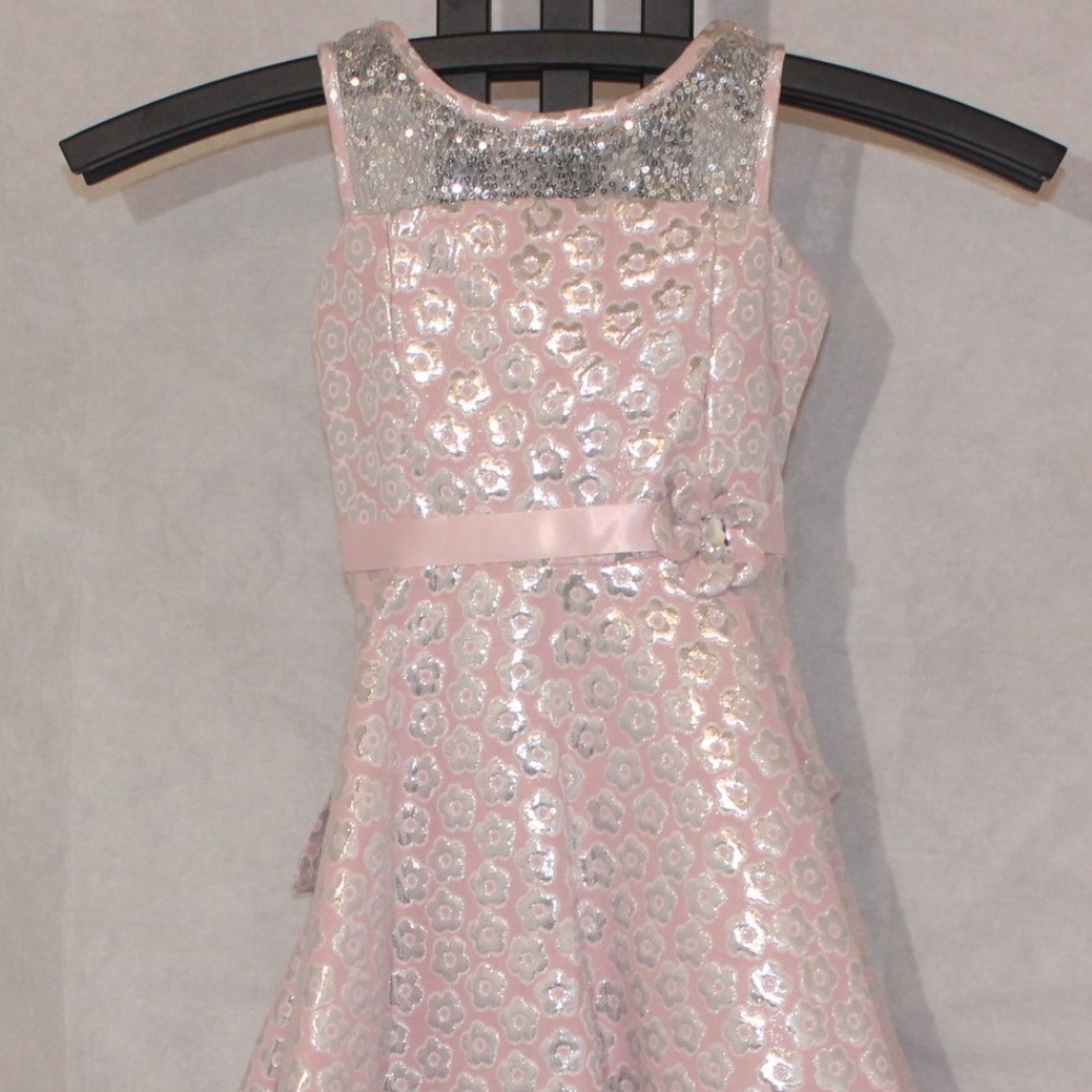 Pink Metallic Floral Dress